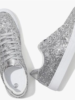 Silver Glitter Low-Top Sneakers